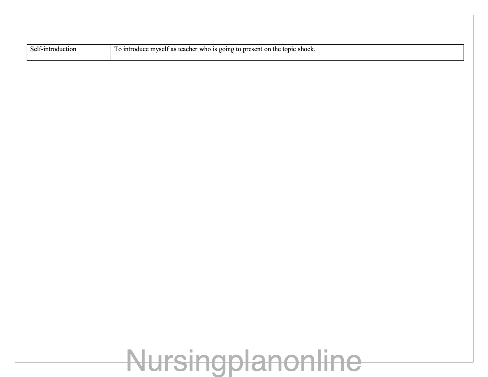 LESSON PLAN- SHOCK - Nursing Plan Online