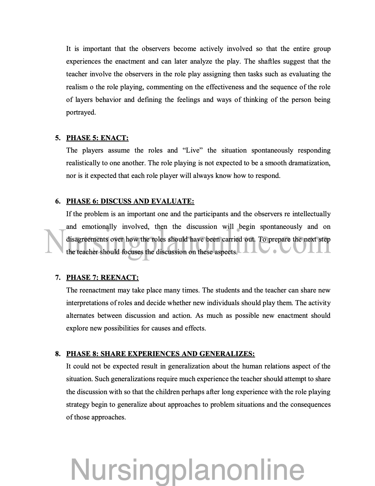 NOTES ON ROLE-PLAY - Nursing Plan Online