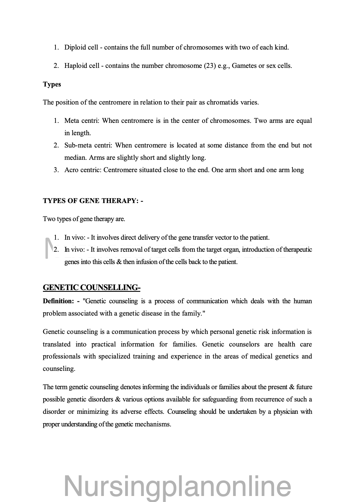 NOTES ON GENETIC COUNSELING - Nursing Plan Online