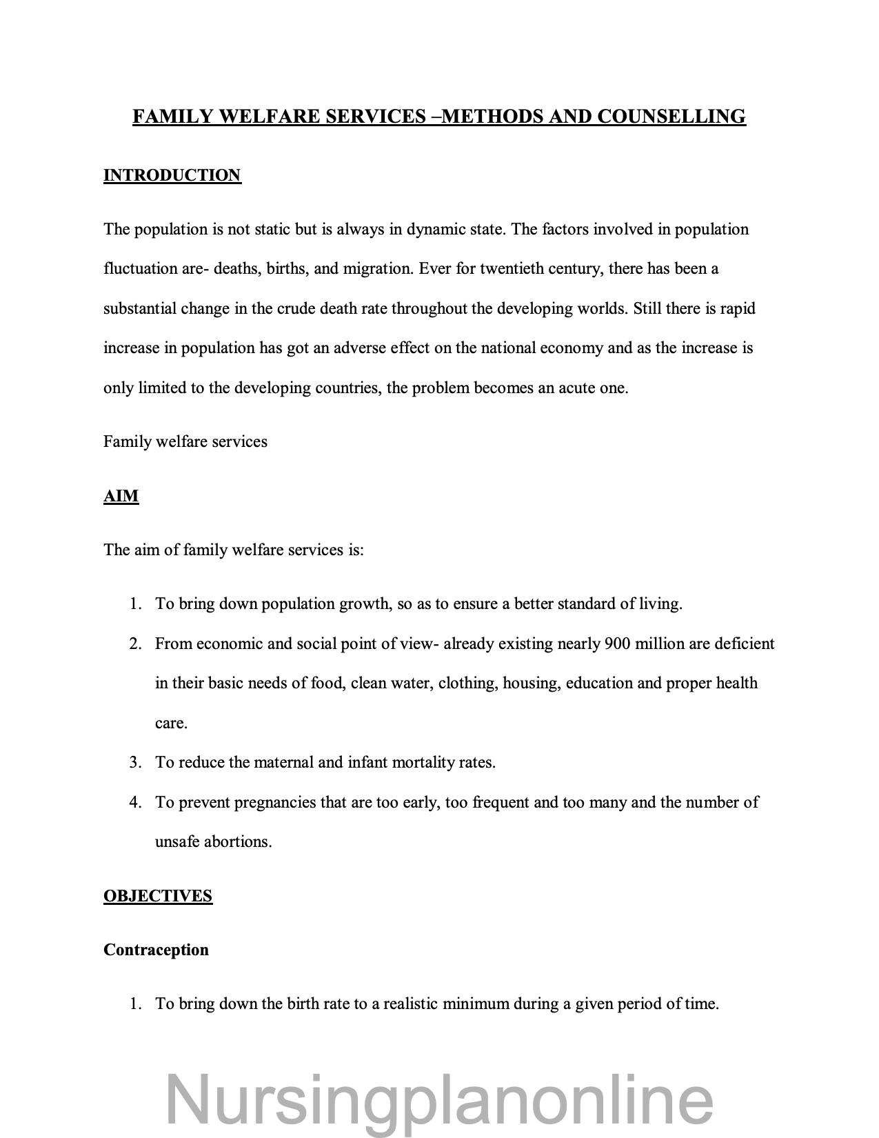 NOTES ON FAMILY WELFARE SERVICE AND COUNSELING