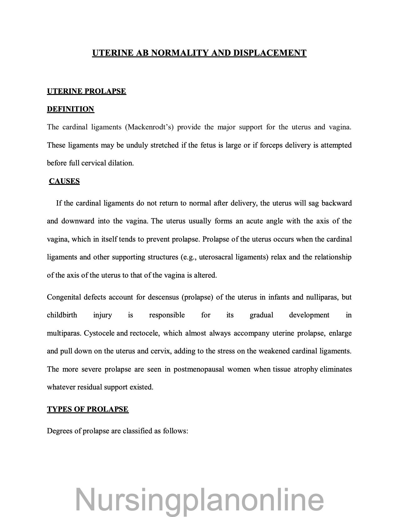 NOTES- UTERINE DISPLACEMENT