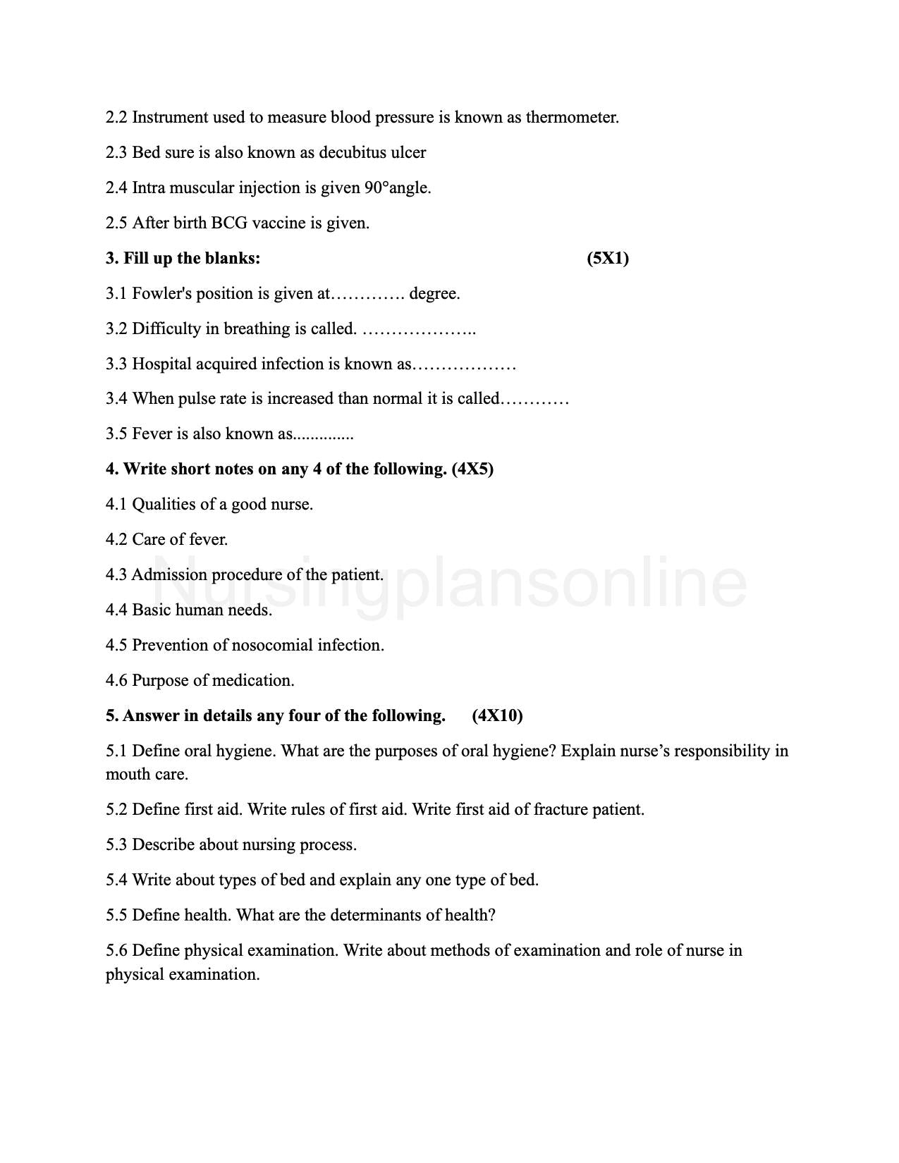 QUESTION PAPER- ANATOMY AND PHYSIOLOGY