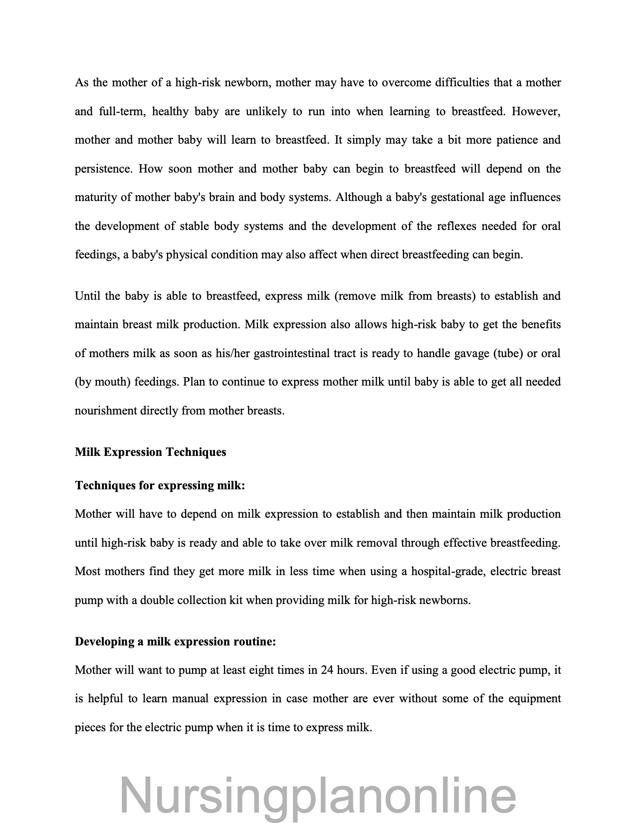 NOTES- FEEDING OF HIGH RISK NEONATES - Nursing Plan Online
