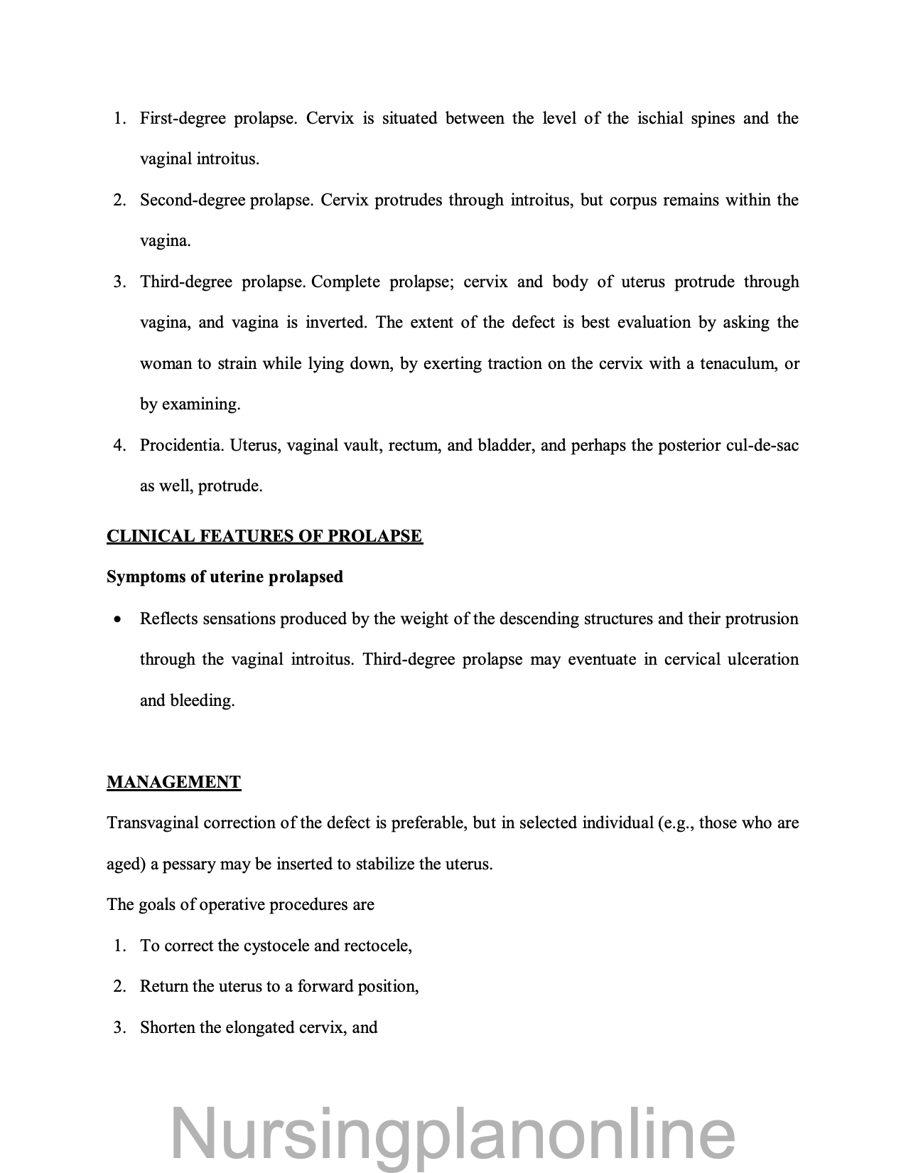 NOTES- UTERINE DISPLACEMENT - Nursing Plan Online