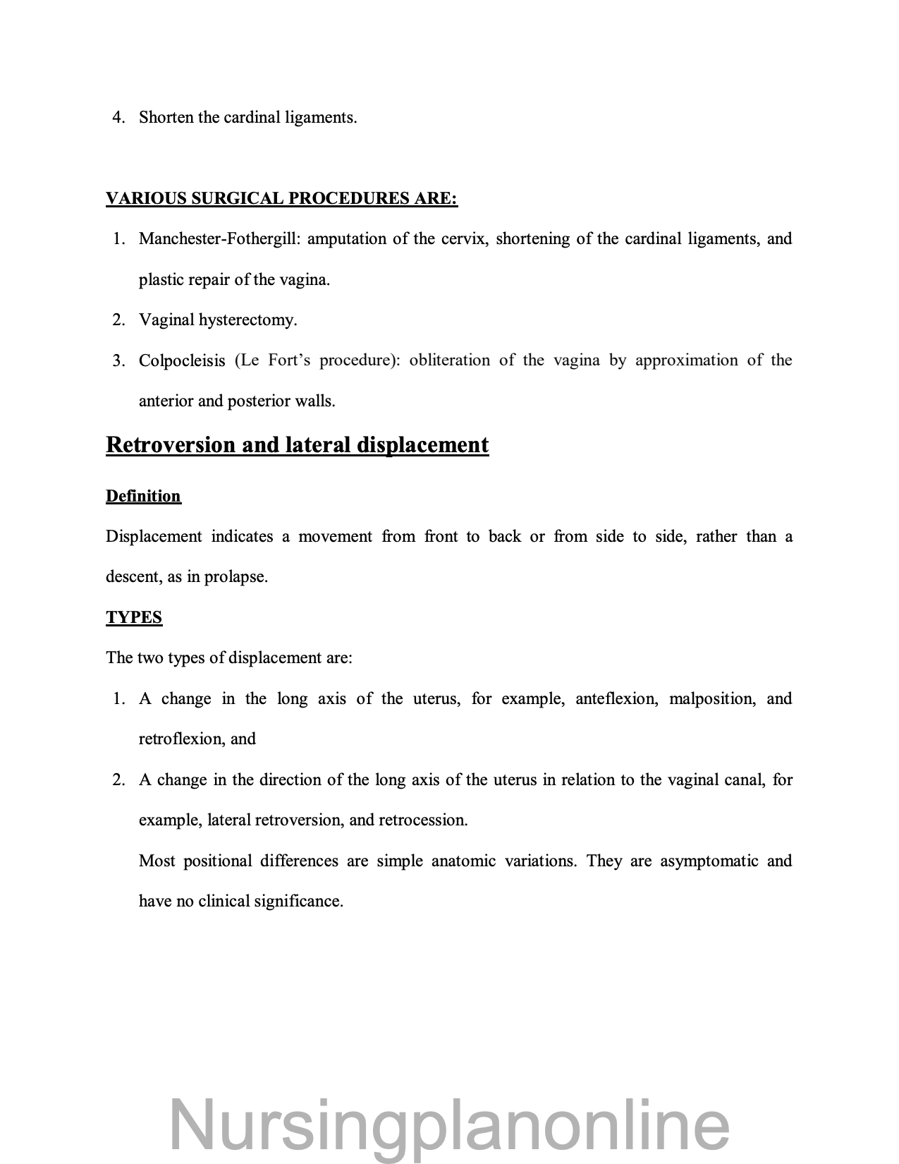NOTES- UTERINE DISPLACEMENT