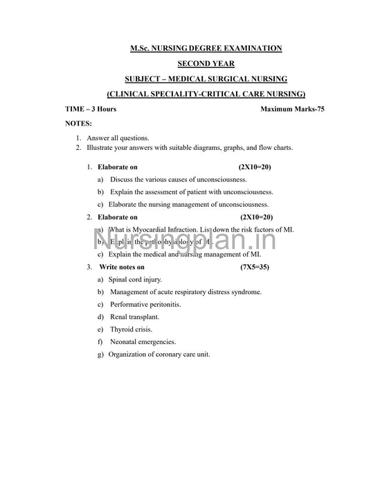 QUESTION PAPER- MEDICAL SURGICAL NURSING (CRITICAL CARE NURSING)