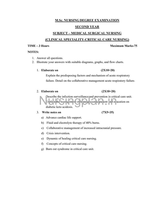 QUESTION PAPER- MEDICAL SURGICAL NURSING (CRITICAL CARE NURSING)