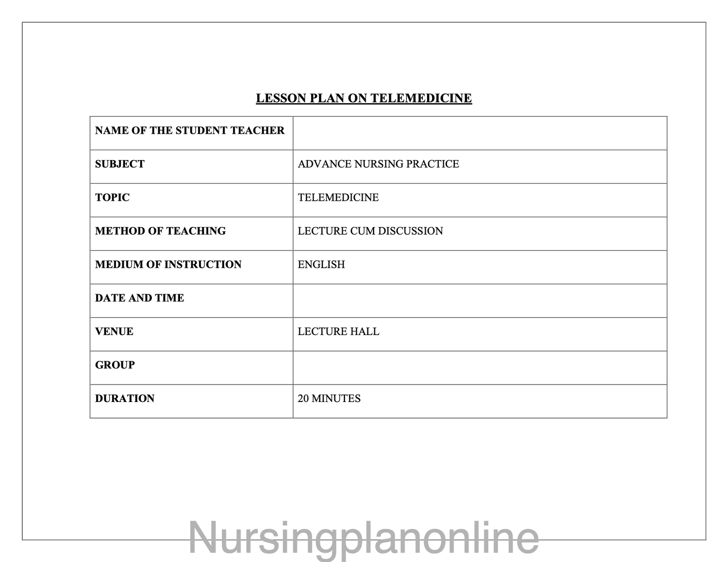 Nursing Lesson Plans pdf