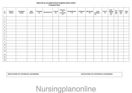FORMAT-PRACTICAL EXAMINATION - Nursing Plan Online
