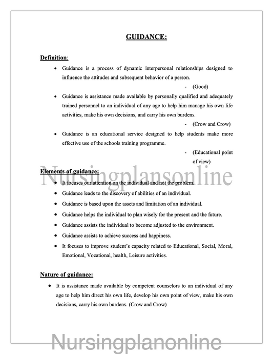 NOTES ON GUIDANCE - Nursing Plan Online