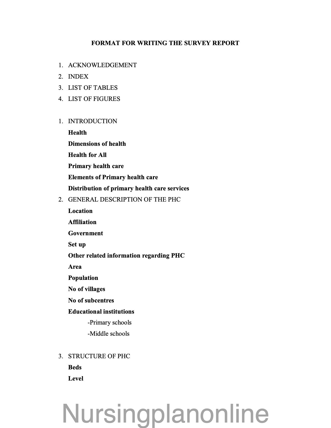 FORMAT- SURVEY REPORT WRITING - Nursing Plan Online