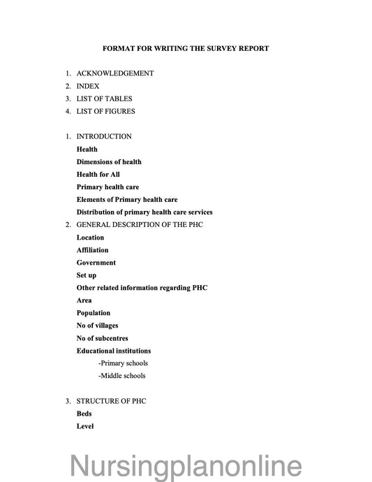 FORMAT- SURVEY REPORT WRITING - Nursing Plan Online