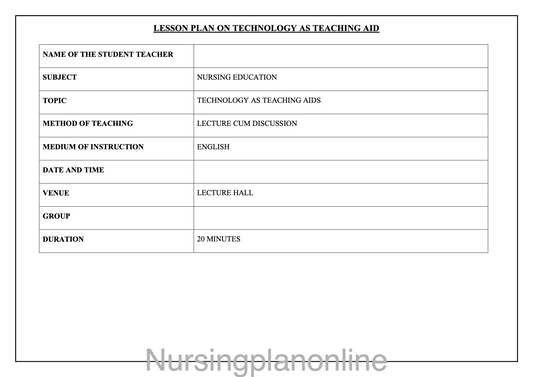 LESSON PLAN- TECHNOLOGY AS TEACHING AID