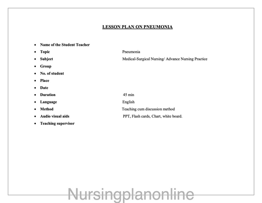 LESSON PLAN -PNEUMONIA