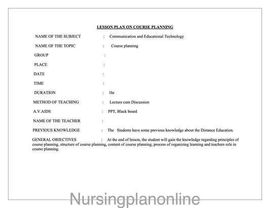LESSON PLAN- COURSE PLANNING - Nursing Plan Online