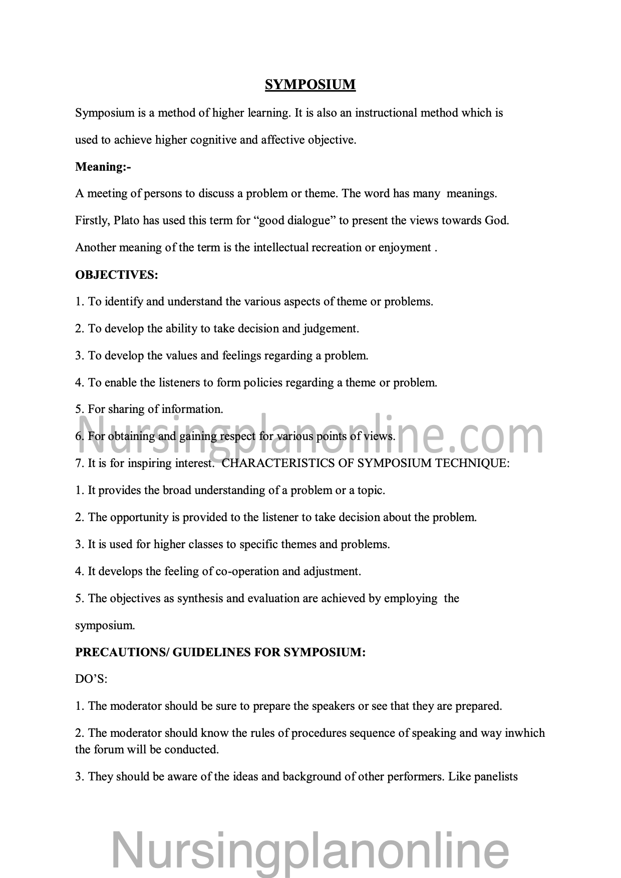 NOTES ON SYMPOSIUM - Nursing Plan Online