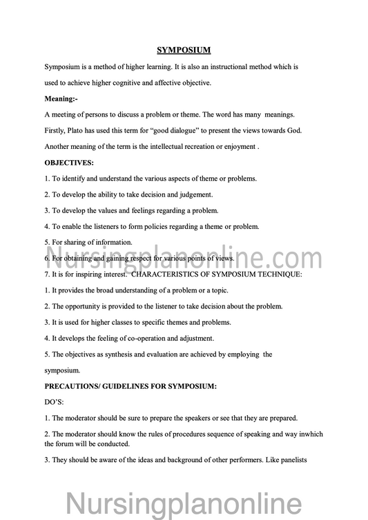 NOTES ON SYMPOSIUM - Nursing Plan Online