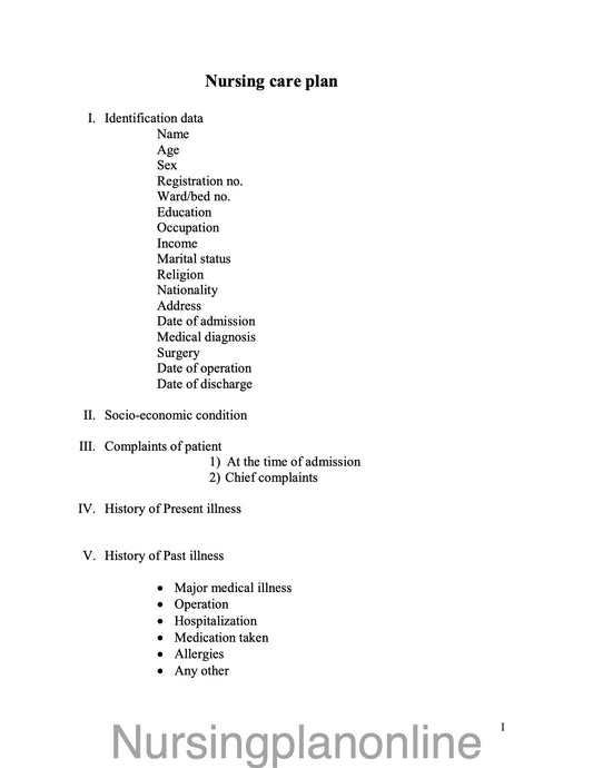 FORMAT- NURSING CARE PLAN - Nursing Plan Online