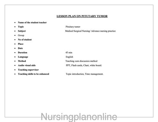 LESSON PLAN- PITUTARY TUMOR - Nursing Plan Online