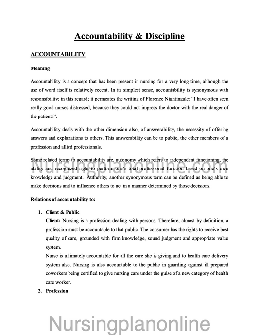 NOTES ON ACCOUNTABILITY AND DISCIPLINE - Nursing Plan Online