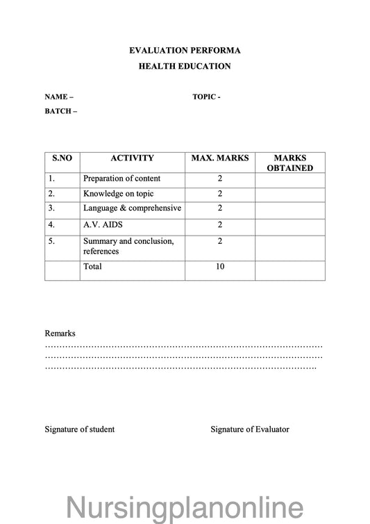 FORMAT- HEALTH EDUCATION - Nursing Plan Online