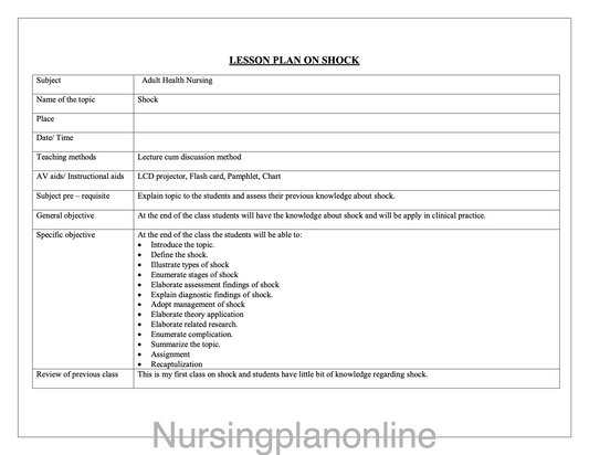 LESSON PLAN- SHOCK
