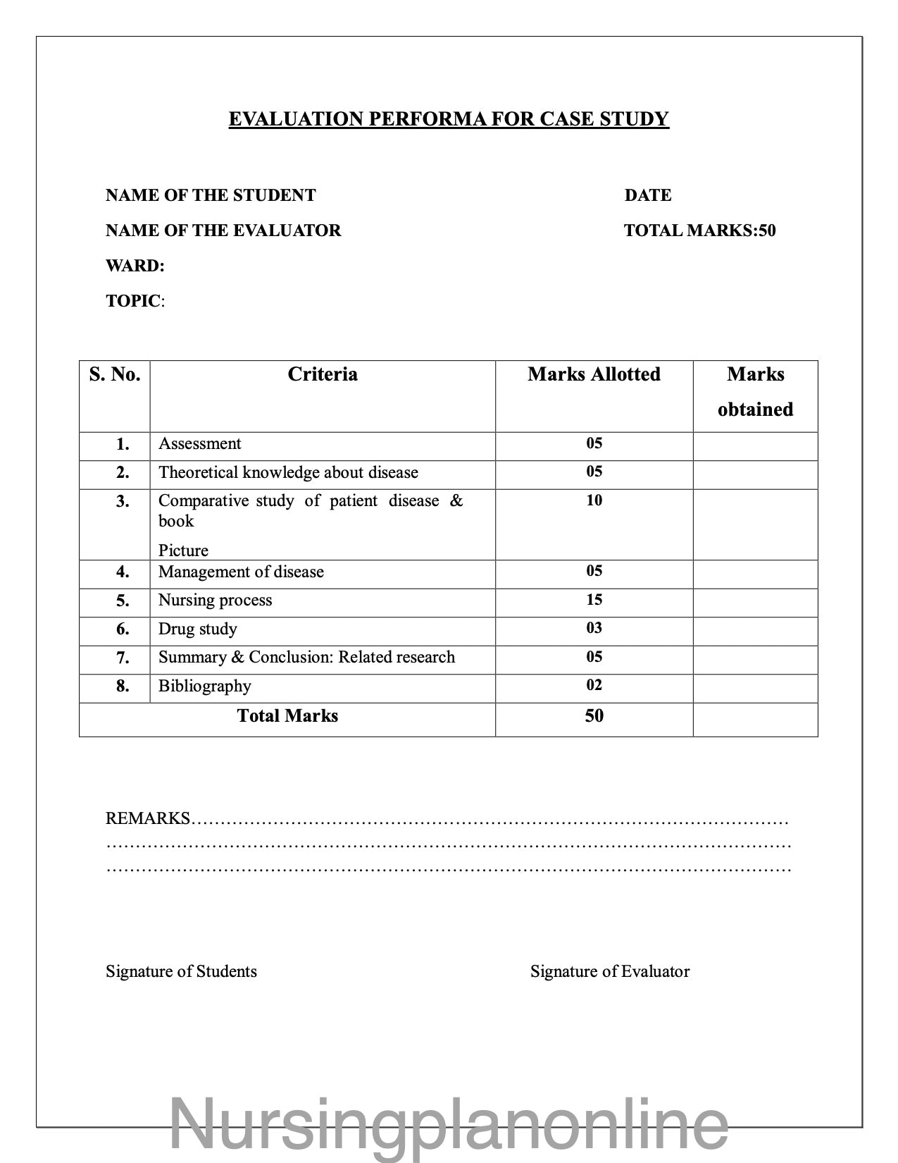 FORMAT- CASE STUDY - Nursing Plan Online