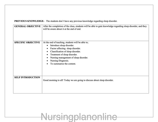 LESSON PLAN- SLEEP DISORDER