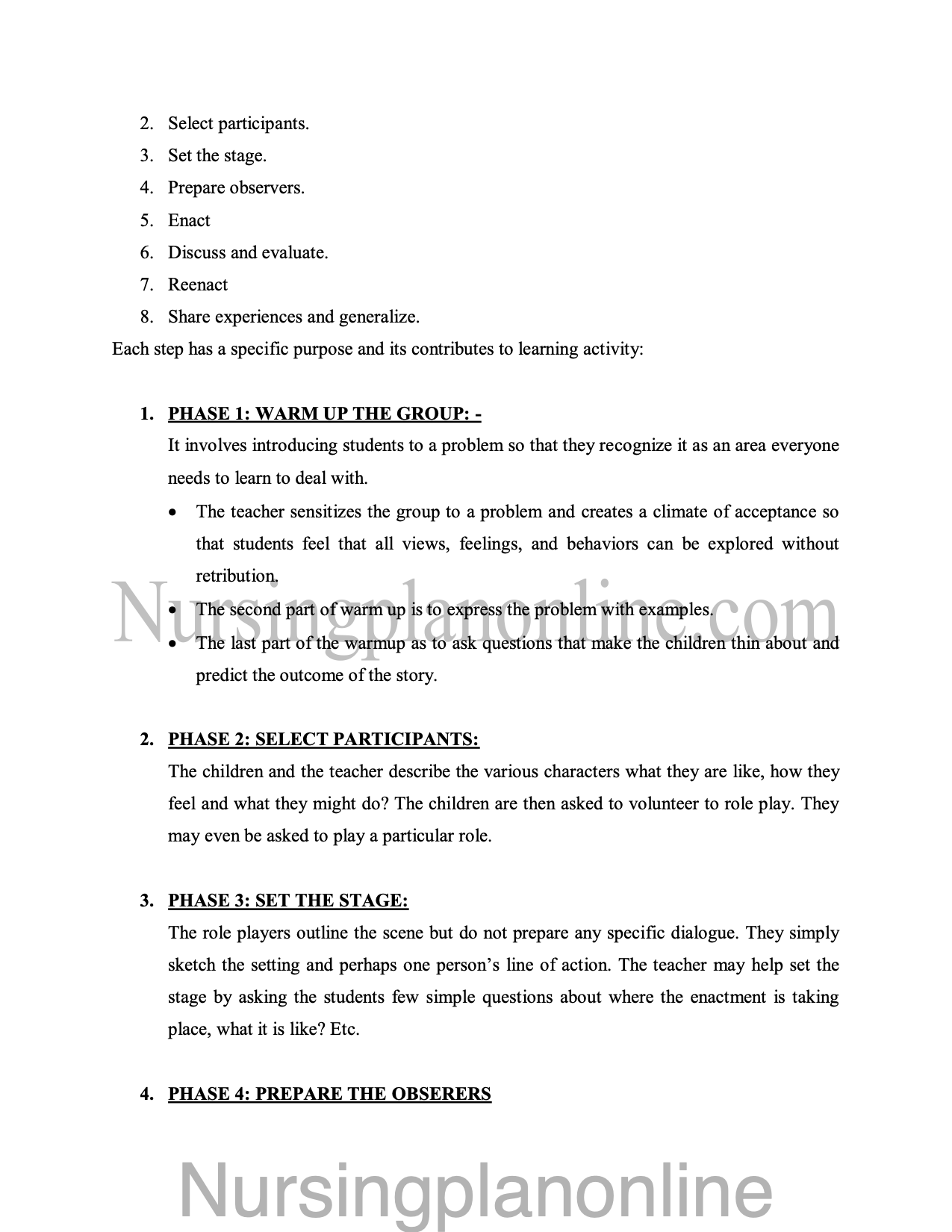 NOTES ON ROLE-PLAY - Nursing Plan Online