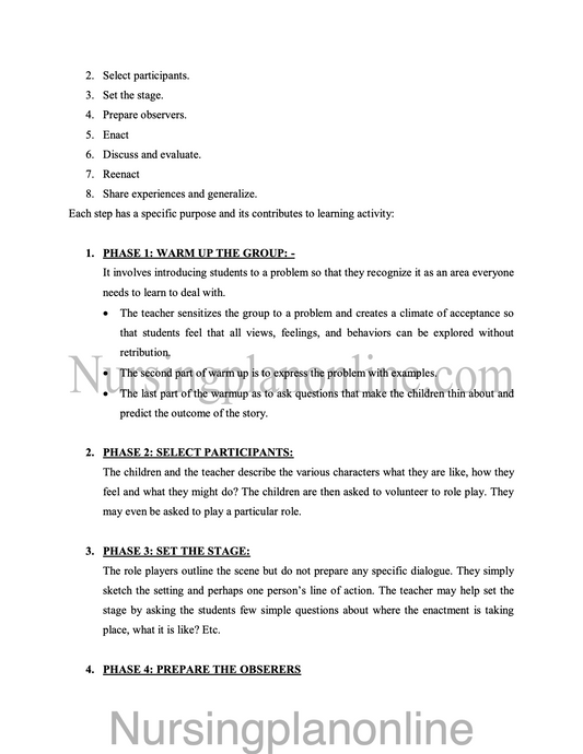 NOTES ON ROLE-PLAY - Nursing Plan Online