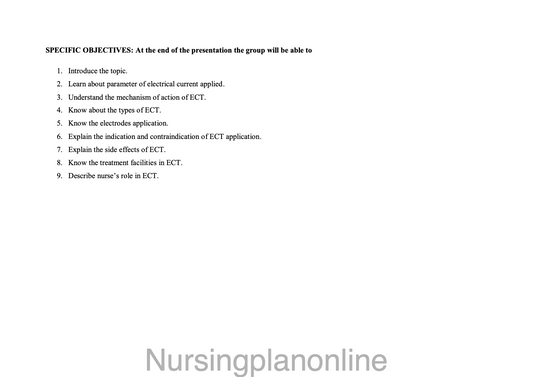 LESSON PLAN ELECTRO CONVULSIVE THERAPY - Nursing Plan Online