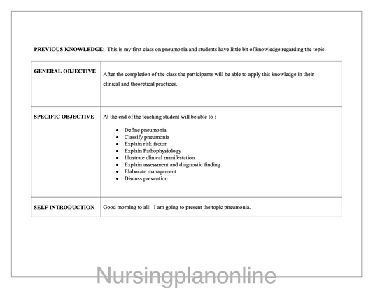 LESSON PLAN -PNEUMONIA