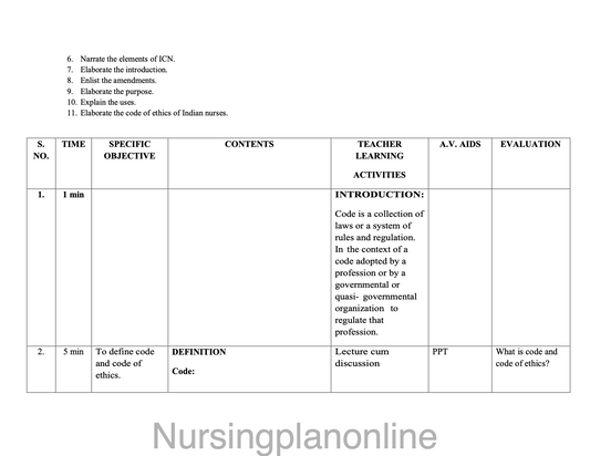 LESSON PLAN ON ETHICS IN NURSING - Nursing Plan Online