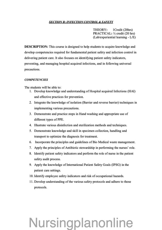 COURSE PLAN FOR B.Sc. NURSING III SEMESTER- APPLIED MICROBIOLOGY AND INFECTION CONTROL INCLUDING SAFETY. - Nursing Plan Online