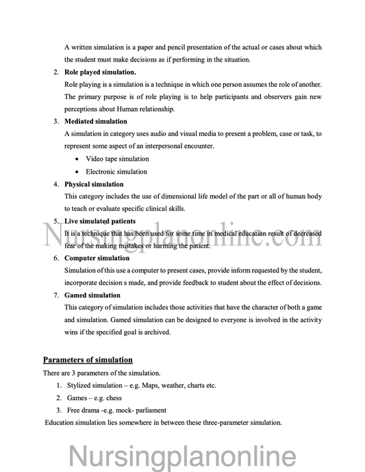 NOTES ON SIMULATION - Nursing Plan Online