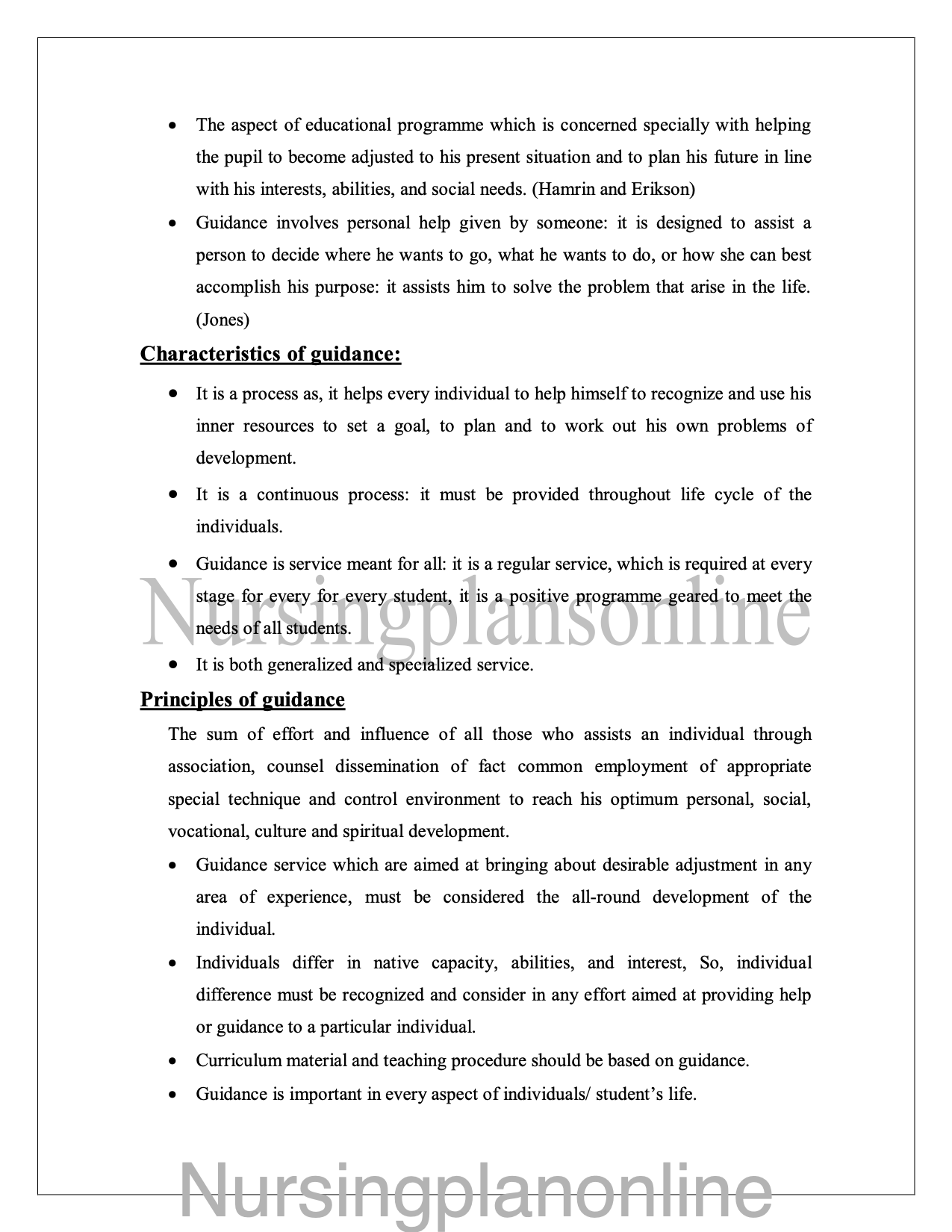 NOTES ON GUIDANCE - Nursing Plan Online