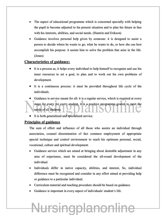 NOTES ON GUIDANCE - Nursing Plan Online