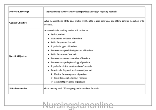 LESSON PLAN -PSOARIASIS
