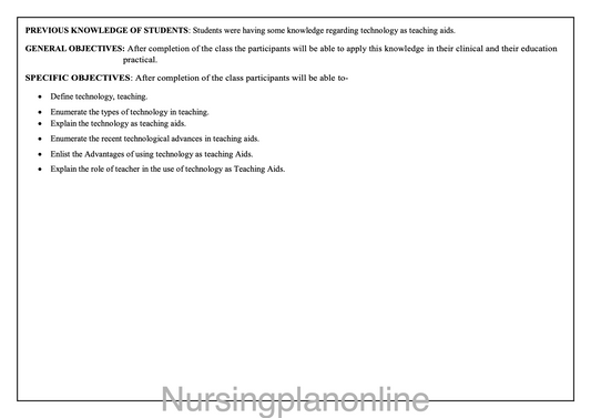 LESSON PLAN- TECHNOLOGY AS TEACHING AID