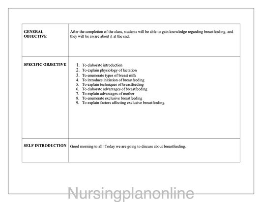 LESSON PLAN- BREASTFEEDING - Nursing Plan Online