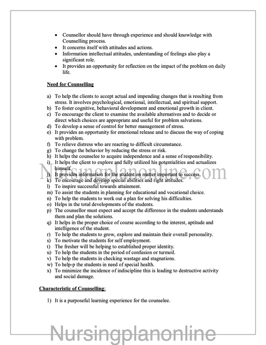 NOTES ON COUNSELING - Nursing Plan Online