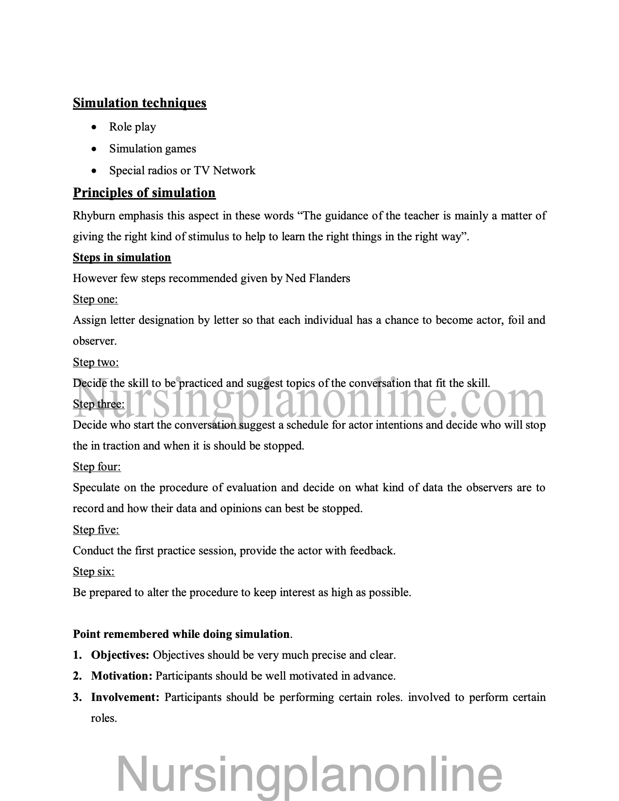 NOTES ON SIMULATION - Nursing Plan Online