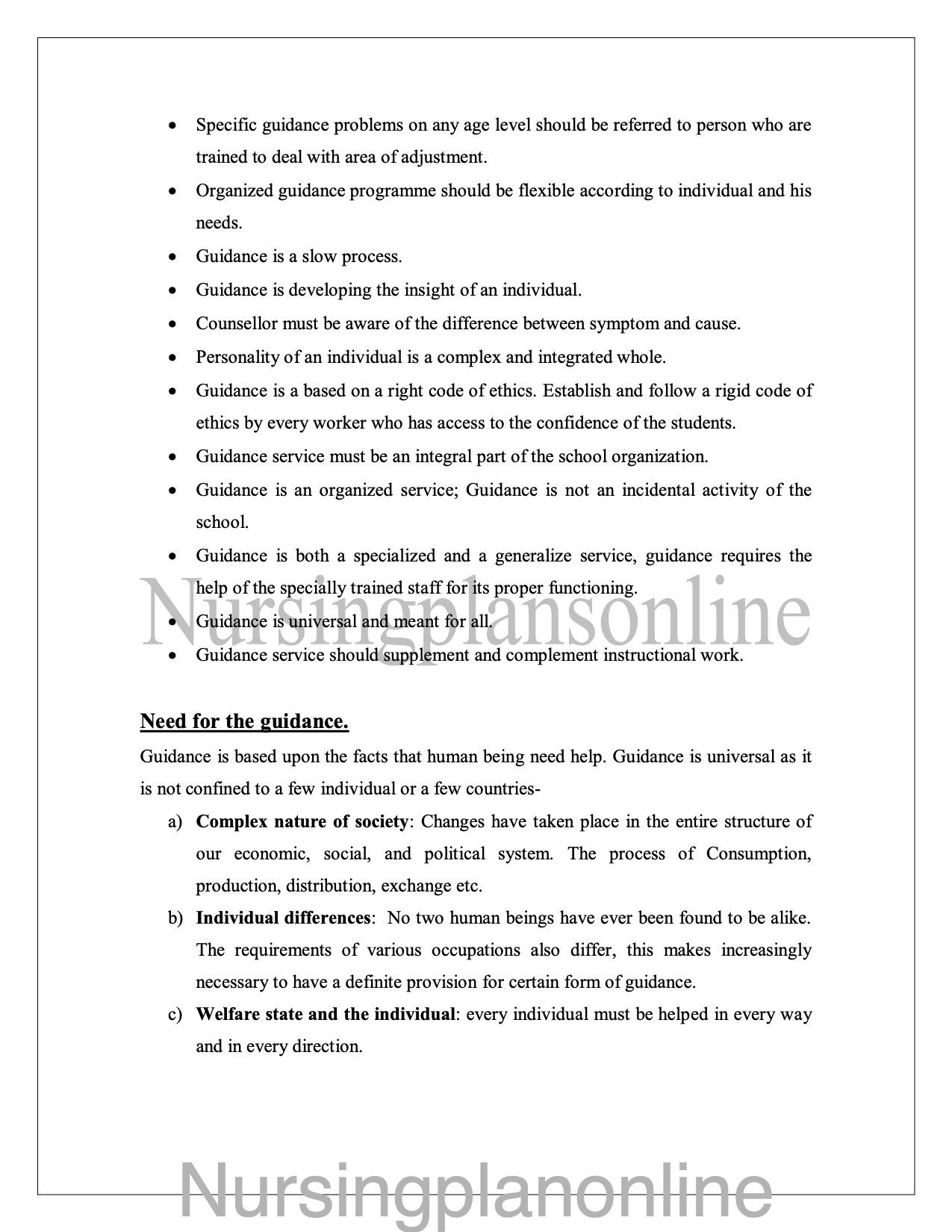 NOTES ON GUIDANCE - Nursing Plan Online