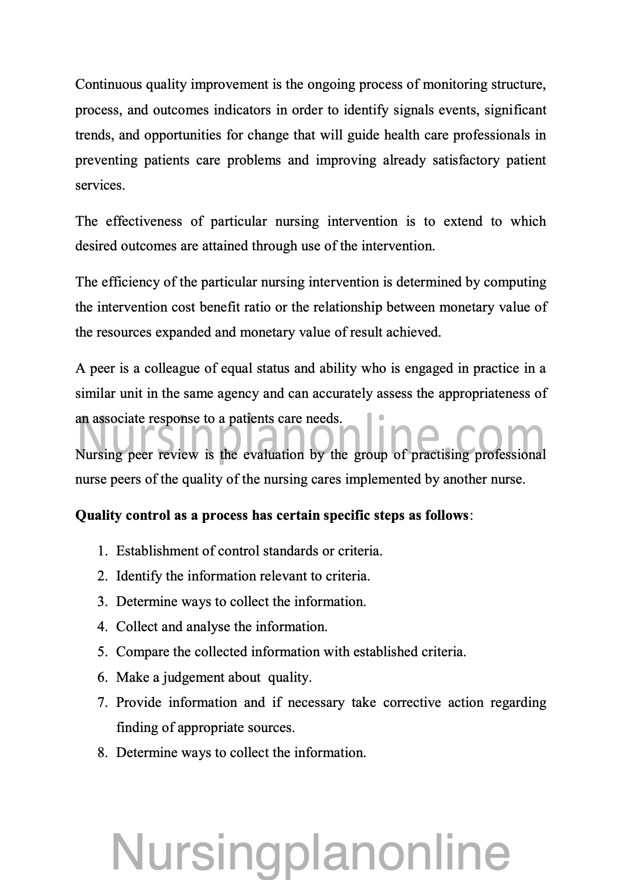 NOTES ON QUALITY CONTROL NURSING - Nursing Plan Online