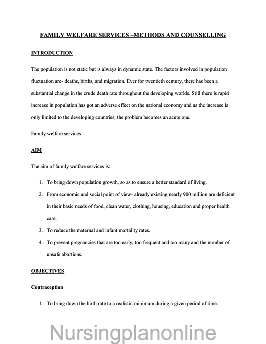 NOTES ON FAMILY WELFARE SERVICE AND COUNSELING