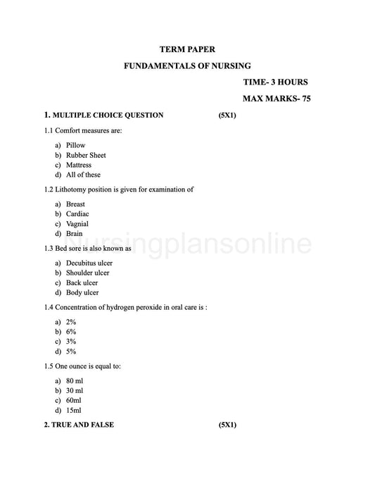 QUESTION PAPER- ANATOMY AND PHYSIOLOGY