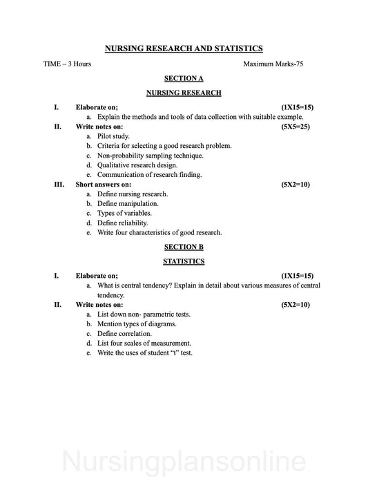 QUESTION PAPER- NURSING RESEARCH