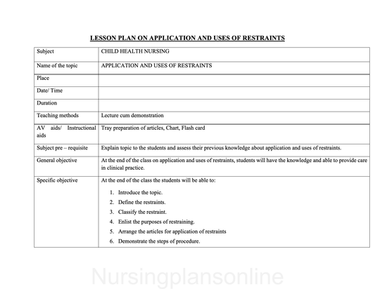LESSON PLAN- APPLICATION AND USE OF RESTRAINTS