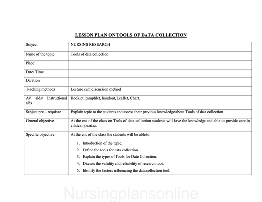 LESSON PLAN-TOOLS OF DATA COLLECTION