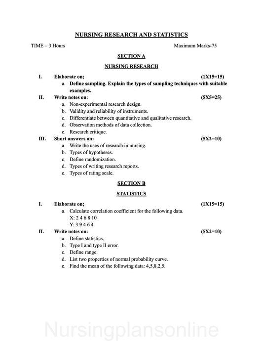 QUESTION PAPER- NURSING RESEARCH